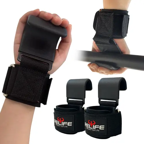 RELIFE Heavy-Duty Weightlifting Hooks (Pair) - Non-Slip Cotton Lifting Straps, Thick Padding, Reinforced Stitching, Adjustable Velcro Wrist Support, for Deadlifts, Shrugs, Athletes, Home Gym Accessories, Boost Your Grip, Lift With Confidence
