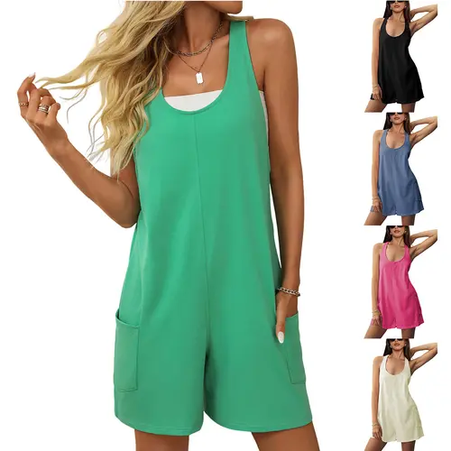 Tanming Women's Solid Sleeveless Maternity Overalls - Pullover Oversized Short Rompers with Side Pockets, Casual Chic Fit for Summer Beach Workout Relaxed Clothes, Solid Sleeveless Overalls, Overall Shorts