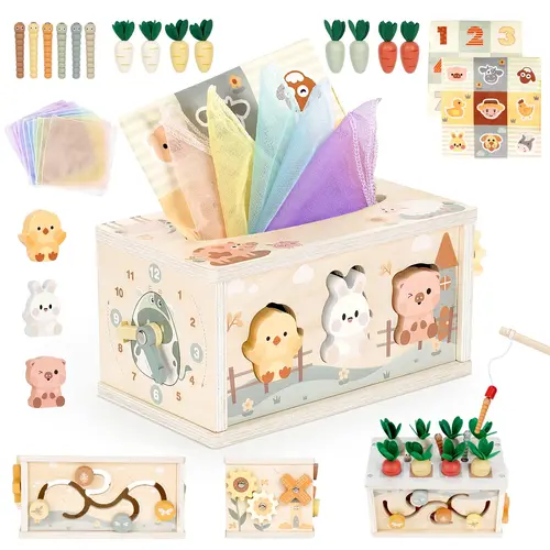 Baby Tissue Box Toy - Wooden Montessori Toys , Educational Baby Toys  for Preschool Learning Fine Motor Skills, Activity Cube Sensory,  Multifunctional Stuffers Learning Toy, #backtoschool