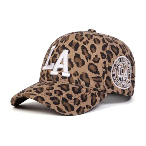 Letter LA Embroidered Leopard Print Baseball Cap, Embroidered Baseball Caps, Casual Outdoor Sports High Quality Embroidery Hat for Men & Women, Fashion Accessories for Daily Wear, Adjustable Snapback Cap