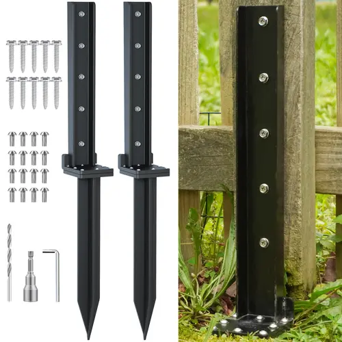 CKLT 2 Pack Fence Post Repair Stainless Steel Anchor Repair Kit for Tilted Broken Wood Fences Post Holders Garden
