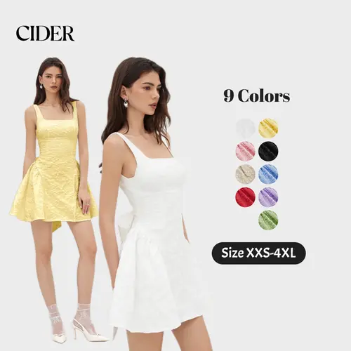 Cider Backless Bowknot Mini Dress – Floral Jacquard U-Neckline Party Dress for Women, Built-in Bra Friendly, Statement Piece for Date Night & Cocktail Events Formal Wear Womenswear SummerWins SummerFinds
