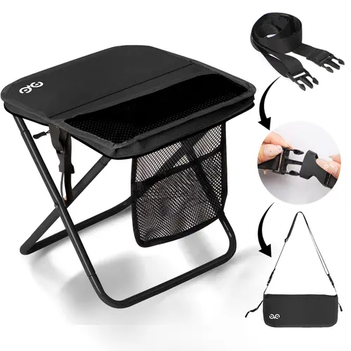 Camdoor Upgraded Folding Stool for Outdoor Enthusiasts, Ultralight 1.5lbs (Supports Up to 400 lbs) with Side Pockets & Shoulder Strap, Portable Camp Seat for Camping, Hiking, Fishing, BBQ & More Scenarios