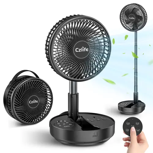 Czlife F9 Portable Fan, 10000mAh Rechargeable Battery Powered Travel Fan for Sleeping Camping Bedroom Outdoor, Cordless Floor Desk Fan, Oscillating Folding USB Fan with Remote,New Arrival, 4 Speed, Timer, 7.7", Silent Adjustable Fan, Rechargeable Personal