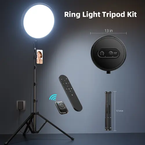 【BackToSchool】tudio-Level Lighting for Content Creators - 13" Full-Screen Ring Light with 79" Adjustable Stand and Remote | No Shadows, Perfect for 4K Makeup Videos & Podcasts,back to school,back to school haul