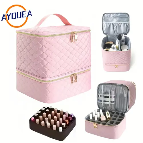Salon Grade Nail Polish Organizer with Adjustable Dividers WaterResistant Case Holds 30 Bottles UV Lamp Valentine's Day Gift Compact Travel Design Chic Travel Matte Case for Manicure Tools Accessories Makeup Jewelry Organizer Girlfriend Present Minimalist