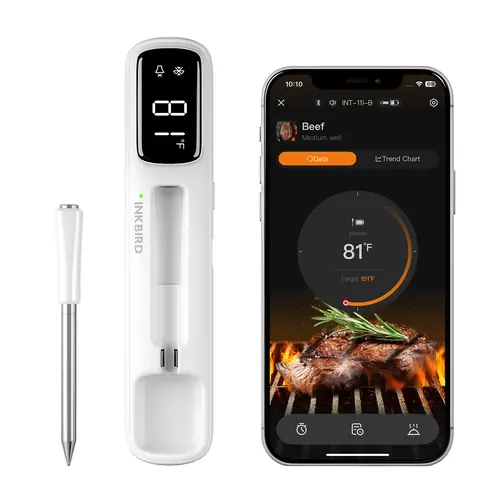 INKBIRD Wireless Bluetooth BBQ Meat Thermometer - Stainless Steel Probe, Waterproof, Compact, 25h Cook Power, 305m Range, Portable Kitchen Accessory, Kitchen Utensils & Gadgets, LED Display