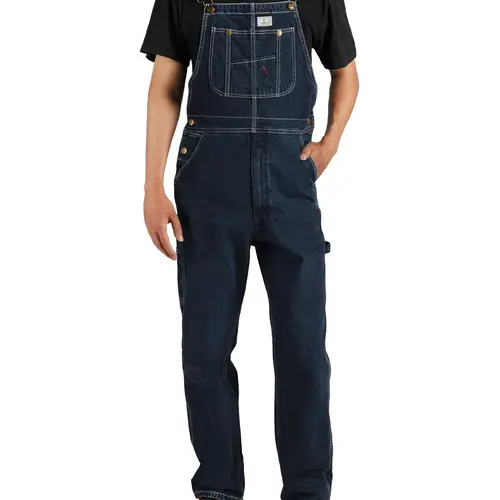 HISEA Men's Heavy-Duty Cotton Baggy Denim Bib Overalls - Menswear Long Straight Shell Workwear, High-Back Adjustable Straps, Multi-Pocket Utility Design, Zippers, Triple Stitching, Loose Ankle-Length Fit, All-Season Use