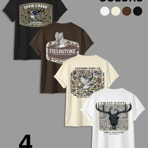 Men's Letter & Deer Print Round Neck Graphic Tee, Knit Regular Fit Casual Short Sleeve T-Shirt for Summer, Men's Top for Daily Wear, Fitted