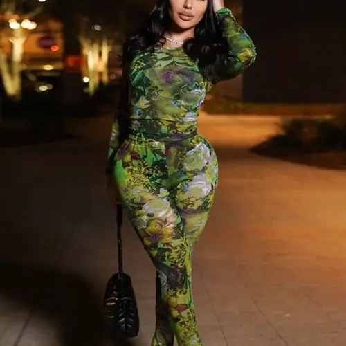 Women's Floral Print One-piece Overalls Skinny Jumpsuit, Stretchy Tight Jumpsuit, Casual Comfy Long Sleeve Bodysuit for Summer, Women's Clothes for Daily Wear, Floral Print Jumpsuits