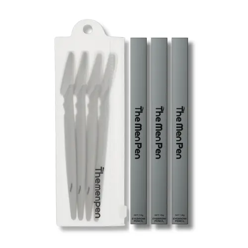 Men's Beard Filler & Eyebrow Pencil Grooming Kit - 3-Pack Waterproof Sweatproof Pens with Castor Oil, Microcrystalline Wax, Comb, Gentle Soap, Hairline Gap Coverage, Hair Care Brush, Restore Natural Blend, Long-Wearing Ideal Guy Gift