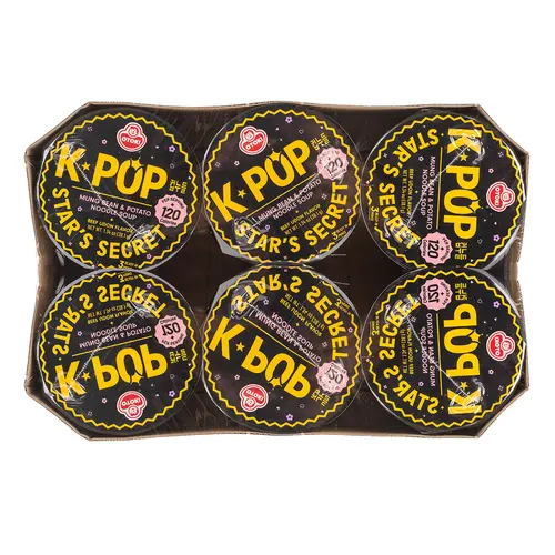 OTOKI K-POP Star’s Secret Cup Noodles Beef Udon Flavor, 120 Calories, Low-Calorie Instant Ramen, Non-Fried Mung Bean & Potato Noodle Soup, 6 Pack, 38.1g Cups