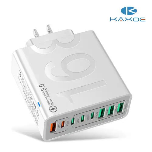 Kaxoe 8-Port Fast Charging USB Hub 4 USB-C & 4 USB-A Portable Smart Charger for Phones Tablets & More Compact Travel-Friendly Design
