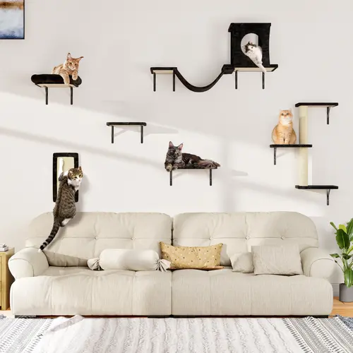 6-Piece Wall-Mounted Cat Climbing Set with Condo, Scratching Post, Bridge & Toy ,Summervibes,Halloween gifts for cats