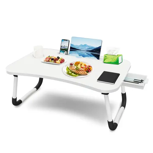 Foldable Laptop Bed Desk Table Tray Stand with Cup Holder Drawer for Bed Sofa Couch Study Reading Writing on Low Sitting Floor Large Portable Lap Trays Eating and Laptops Modern Storage Design