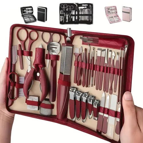 Deluxe 42/26/11PCS Multi Functional Stainless Steel Manicure Personal Care Set Professional Household Nail & Pedicure Kit for Women/Men w/Leather Zipper Case | Holiday Gift! Travel Grooming Tools Bag + Cuticle Nippers, Scissors, Ear Spoon, Nail Clippers