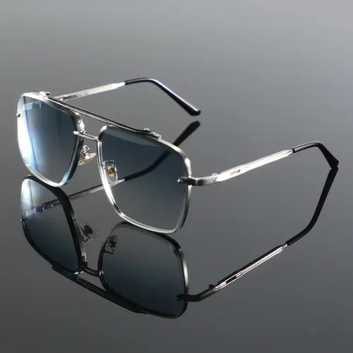 Men's Vintage Trendy Square Double Beam Sunglasses, Retro Fashionable Sunglasses for Outdoor Activities, Fashion Accessories for Everyday Use, Mirrored Shades, Mirrored Eyewear