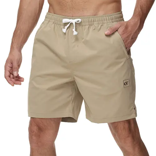 QPNGRP Men's 7" Twill Drawstring Stretch Golf Shorts - Elastic Waistband, Zip-Secured Pockets, Cargo Pocket, Breathable, Above the Knee - for Outdoor Sports, Daily Wear, Fathers Day Gift (Khaki)