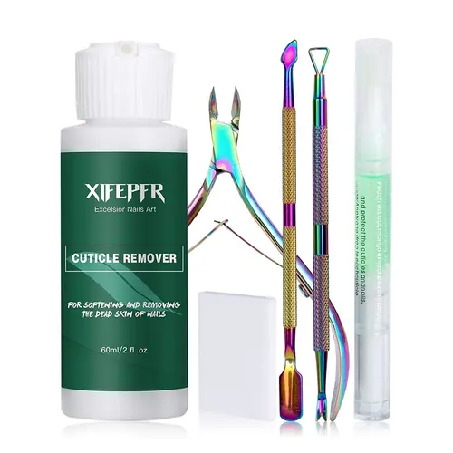 6-in-1 Nail Cuticle Remover Kit - Acetone-Free 2oz Cream Oil Pen, Trimmer, Pusher, Cotton Pads - Gentle Exfoliator for Sensitive Skin Manicure Nail Care - Ideal Gift for Adult Women, Adults