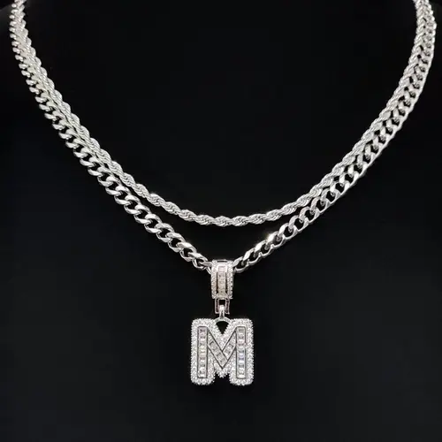 Fashion Initial Pendant Necklace & Cuban Link Design Chain Necklace, Stainless Steel Jewelry for Party, Trendy All-match & Exquisite Jewelry for Birthday Gift