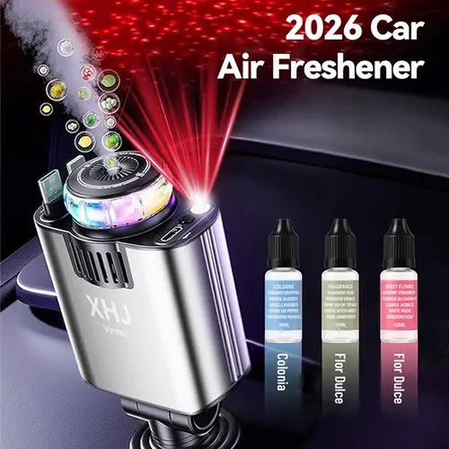 2026 Multifunctional Car Charger-Aroma Diffuser with Starry Sky Ceiling Light, Retractable Cable, 3 Fragrance Options, User-Friendly Design, Aromatic Citrusy Scent, Cotton Swab Set, 12-24V, 66W Power, Atomizer x1, Christmas Gift Car Interior Accessory