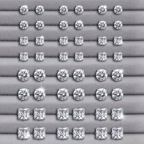 24 Pairs Exquisite Shiny Round Square Shaped Stud Earrings Sparkling Artificial Crystal Inlaid Earrings Set Party Wedding Engagement Anniversary Jewelry Set