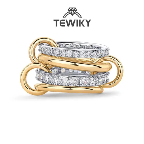 TEWIKY Interlocked Stackable Rings for Women - Statement Multi Ring Mixed Metals Stack - Cubic Zirconia Stacking Jewelry For Blackfriday Christmas