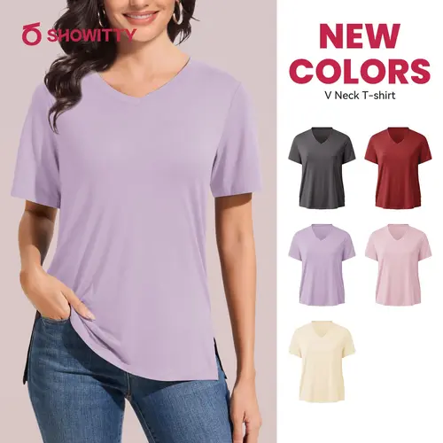 SHOWITTY ‌Outlets Womens Plus Size Casual V-Neck T-Shirts - Lightweight Breathable Tops Comfortable Fit for Summer Wear