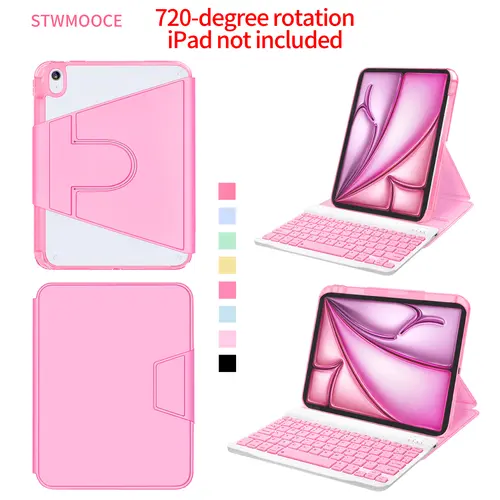 STWMOOCE 720-Degree Rotation Case for iPad Tablet Wireless Keyboard Cover Compatible with 10.2-inch iPad7th/8th/9th gens,10.9-inch iPad 10th Gens,iPad A16(chipset),iPad Air4/5th Gens,iPad Air(M2/M3 chipset),iPad Pro1st/2nd/3rd/4th Gens, Pink Computer case
