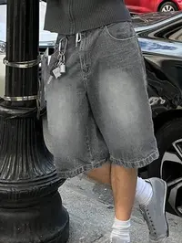 Men's Denim-Effect Print Shorts, Loose Casual Comfy Breathable Jeans Shorts for Daily Wear, Men's Bottoms for All Seasons, Menswear