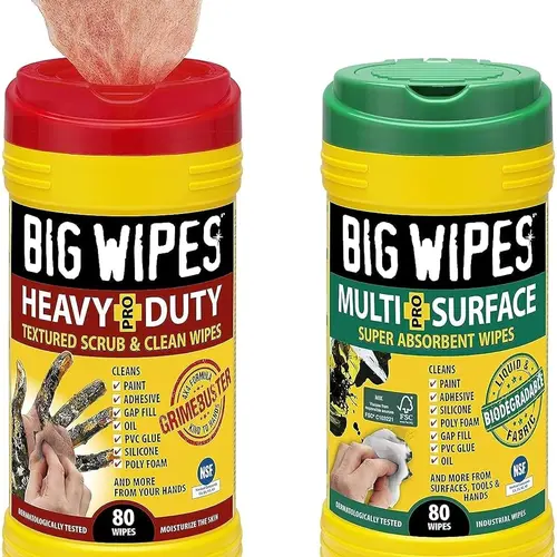 Big Wipes Heavy Duty Pro+ Multi-Surface Disposable Cleaning Cloths, 1.7 lbs 80-Wipe Plastic Bottle Pack, Strong Textured Scrub, Skin-Safe Aloe Vera Infused, 99.9% Antibacterial, Oil/Grease Removal, Tools & Hands Clean, Hands/Surfaces Use