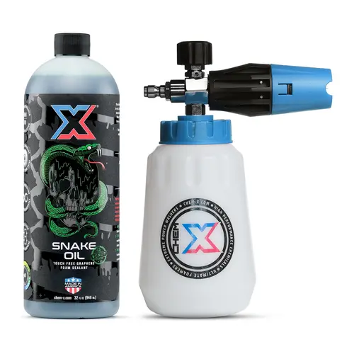 Chem-X Snake Oil Venom Foam Cannon Kit, Supercharged Chrome Car Washer Accessory with UV Protection, Graphene Coating & Gloss Boost Shine
