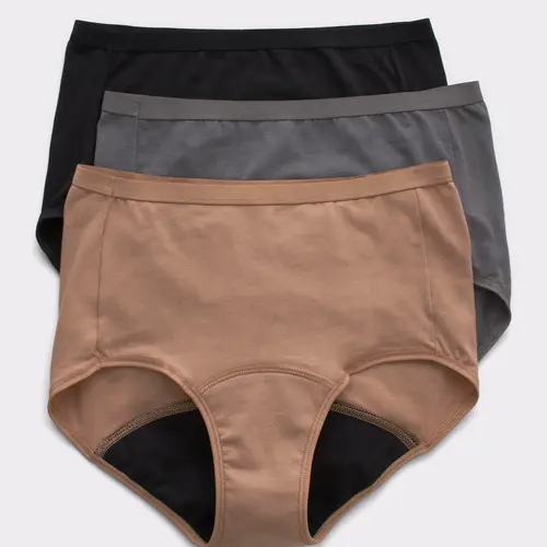 Hanes Comfort Period. Women's Brief Underwear Moderate Leaks Neutrals 3-pack Multi Pack Comfortable Fit Soft Stretch Fabric Breathable Fd40as