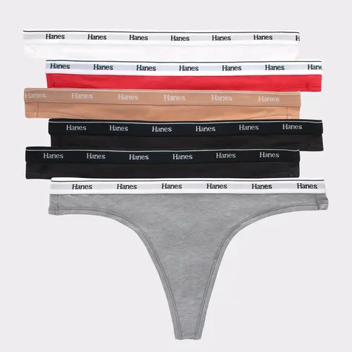 Hanes Originals Women's Thong Underwear Breathable Stretch Cotton 6-pack Multi Pack Comfortable Fit Soft Fabric Oc46as Matching Basic