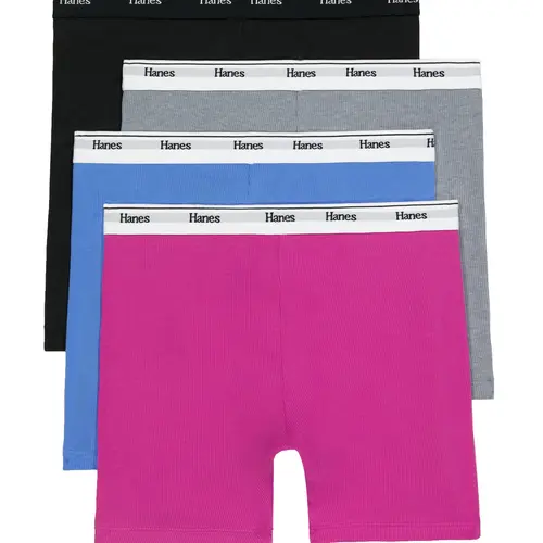 Hanes Originals Women's Mid-thigh Boxer Brief Underwear Breathable Stretch Cotton 4-pack Multi Pack Comfortable Fit Soft Fabric Ocmtfa