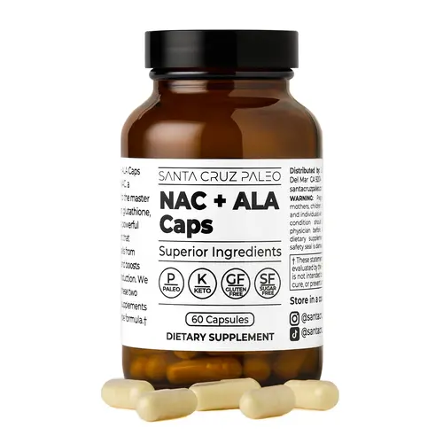 Santa Cruz Paleo NAC + ALA Caps - 60 Servings - NAC Supplement and Antioxidant Complex For Cellular Support and Nutrient Balance - Supplement for Men and Women with Alpha Lipoic Acid and N-Acetyl Cysteine - Gluten Free, Keto, Paleo