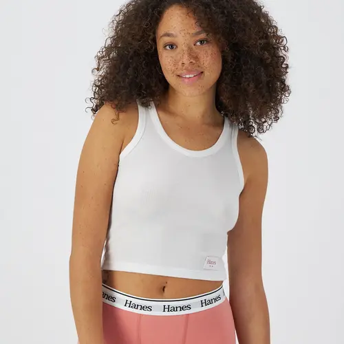 Hanes Originals Comfywear Women's Rib Crop Tank Camisole Soft Stretch Fabric Breathable Cropped Design for Everyday Wear & Loungewear Hlw001
