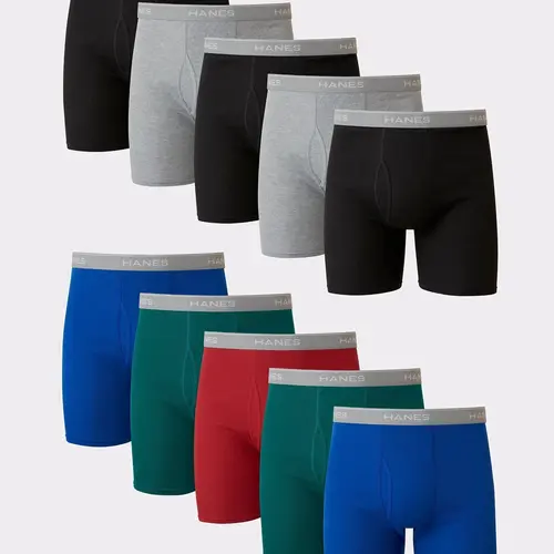 Hanes Men's Cotton Boxer Brief Underwear Super Value Pack Assorted Solids 10-pack Multi Comfortable Fit Soft Stretch Fabric Breathable 7349k0