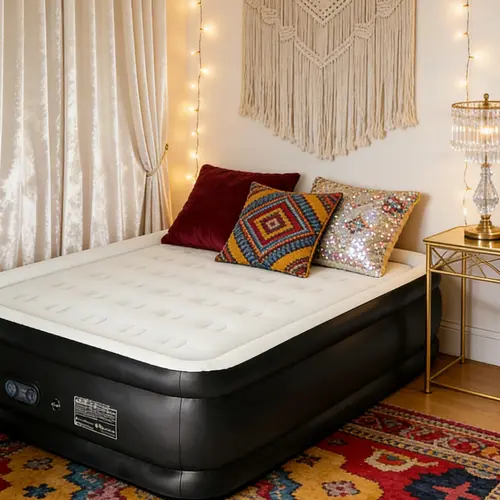 Queen Size Air Mattress with Built-in Pump, 18" Double Height Portable Camping Bed with a Non-Slip Bottom and Low-Noise Surface, 660 lbs Capacity, Queen Size Mattress, Camping Mattress