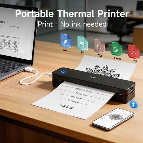 Inkless Thermal Printer, Portable Wireless Printer for US Letter & A4 Paper, Bluetooth Mobile Printer Compatible with iPhone Android & PC, Ideal for Travel, Office & Trucking,back to school,back to school haul