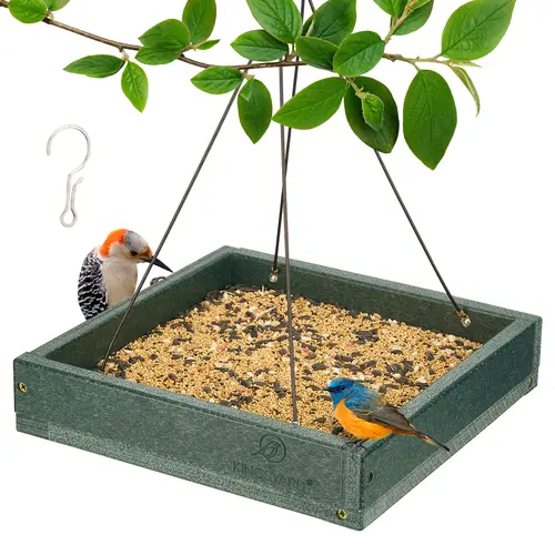 [Spring Migration 2026] Kingsyard Recycled Plastic Bird Feeder for Backyard Nature Watching | 3.5lb Large Capacity Hanging Tray | Feed Wild Birds in Your Garden