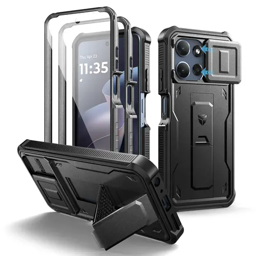 Dexnor Heavy Duty Shockproof Rubber & Polycarbonate Smartphone Case for Motorola Moto G-Power-5G-2026/Moto G-Power-5G-2025, with 2 Front Frames, Built-in Magnetic Slide Camera Cover, Foldable Landscape Kickstand, Screen Protector & Accessories