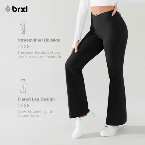 BRXL High Waisted Crossover Flare Yoga Leggings  Hip Curve Work Pants Sports Soft Style Comfort Yoga Trousers fall Outfits Workout Bottoms#outdoorfun #warmupforholiday, Gym, Women's Clothes, Yoga Training Pants, Stretchy High Waist, Gym Workout Apparel, P