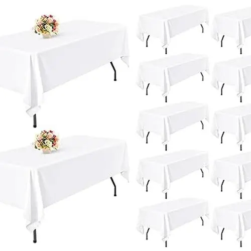 SHOWGEOUS 4-Pack White Rectangle Washable Table Cover (60x102 in) - Fade-Resistant, Wash & Tumble Dry Compatible, for Wedding Reception, Patio Dining Table Decor
