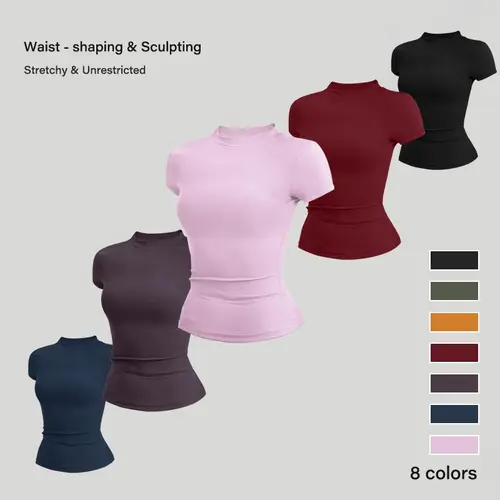 NVWA Women's Summervibes Solid Color Crew Neck Stretchy Slim-Fit Active Short-Sleeve T-Shirt, Fashion Women's Clothes for Workout, Gym, Gym Stuff, Tops For Women Outdoor Fun,summervibes Fit tiktokshopbacktoschool,back to school,back to school haul