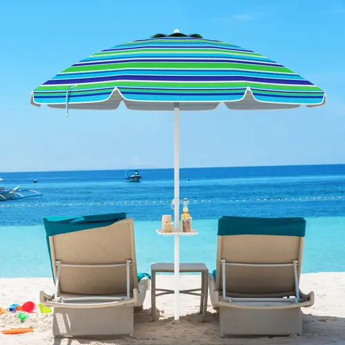 COSTWAY 6.5/7.2 FT Beach Umbrella, Portable Outdoor Umbrella with Sand Anchor, Adjustable Tilt, Steel Pole, Carrying Bag, Outdoor Sunshade Shelter with Cup Holder for Beach, Poolside