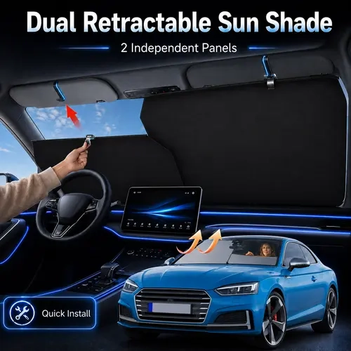 2026 Car Windshield Sun Shade - Adjustable Auto Retractable UV & Heat Protection Easy to Use Universal Fit for Car Camping Outdoor Daily Parking Cool Reflective Sun Blocker, Car Window Shades, Retractable Sunshade Car