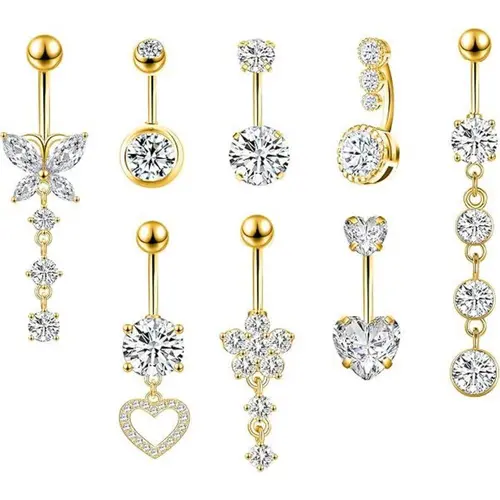 8PCS Belly Button Ring Dangle Stainless Steel Belly Rings 14G Belly Piercing Cute Navel Ring Piercing Jewelry Belly Ring for Women
