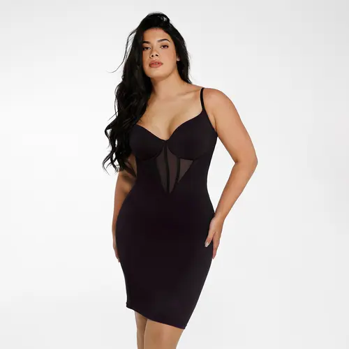 Shapewear Mesh Corset Panel Built-In Sculpting Midi Dress-Creator Live