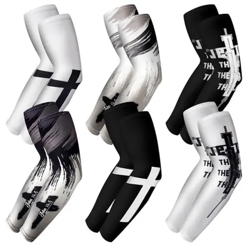 6/10-Pair Christian Cooling Arm Sleeved Pack with Bible Verse, Nylon Spandex Arm Cuffs for Men, Football Gear for Baseball Football Running Outdoor Sports, Sports Arm Sleeves